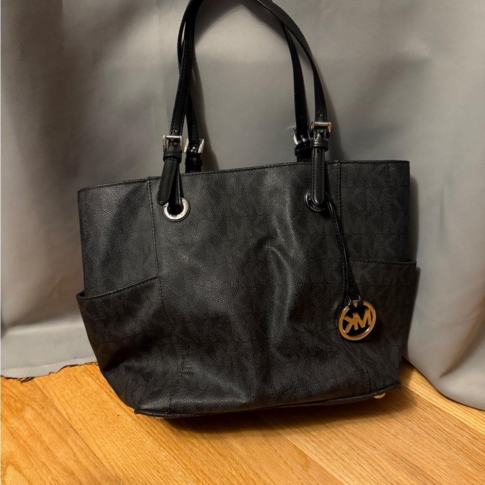 Michael Kors Black Leather Tote with Silver Hardware